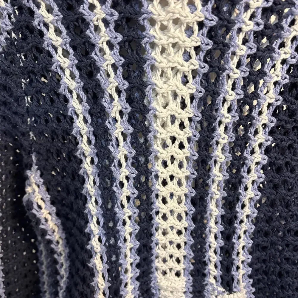 Free People Blue and White Crochet Stripe Sweater - Picture 3 of 12